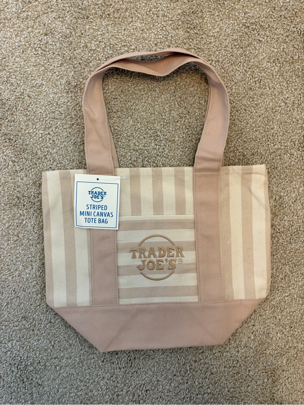 Trader Joe's Tan Striped Canvas Tote Bag
